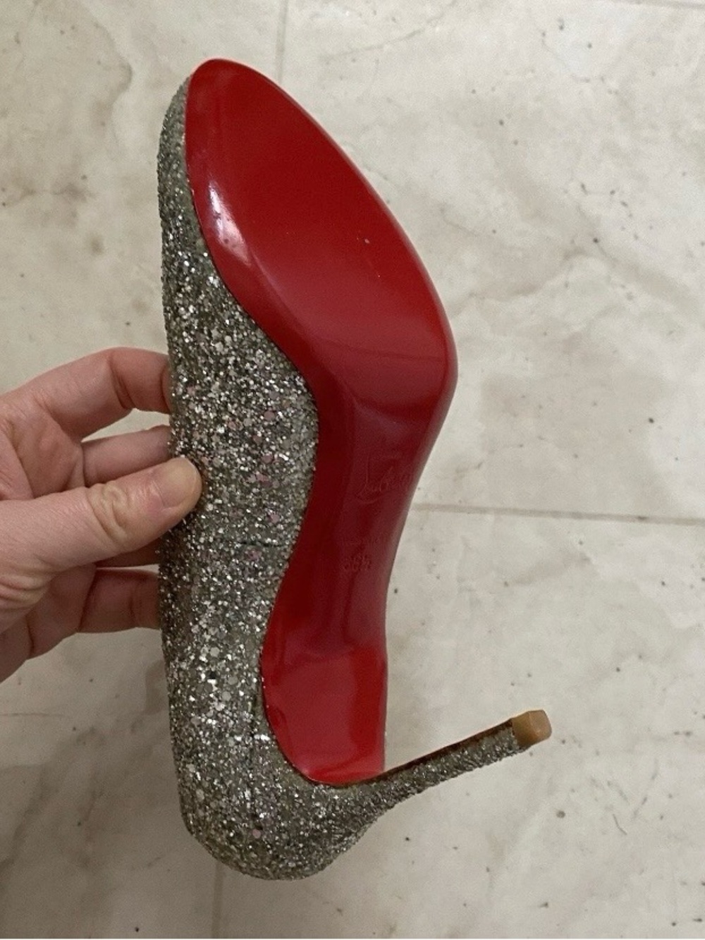 Christian Louboutin Made in Italy Fifille 85 Silver Glitter Pumps Heels Size 6.5 - Picture 13 of 14